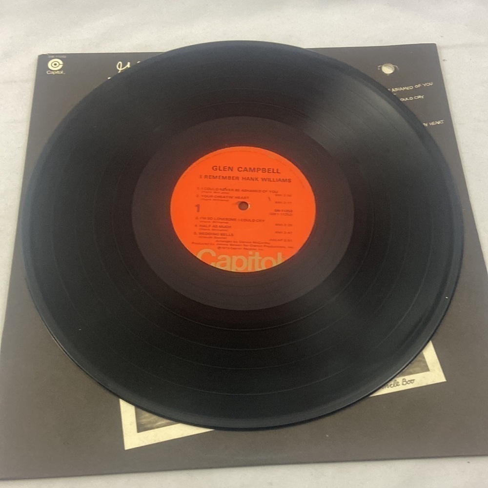 Glen Campbell I Remember Hank Williams Capitol Records 1973 Vinyl Record LP - Picture 7 of 9